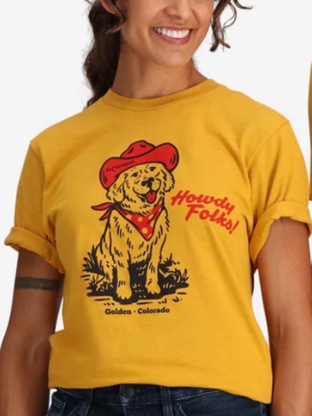 Yellow 'Howdy Folks!' Dog Graphic Tee for Pets